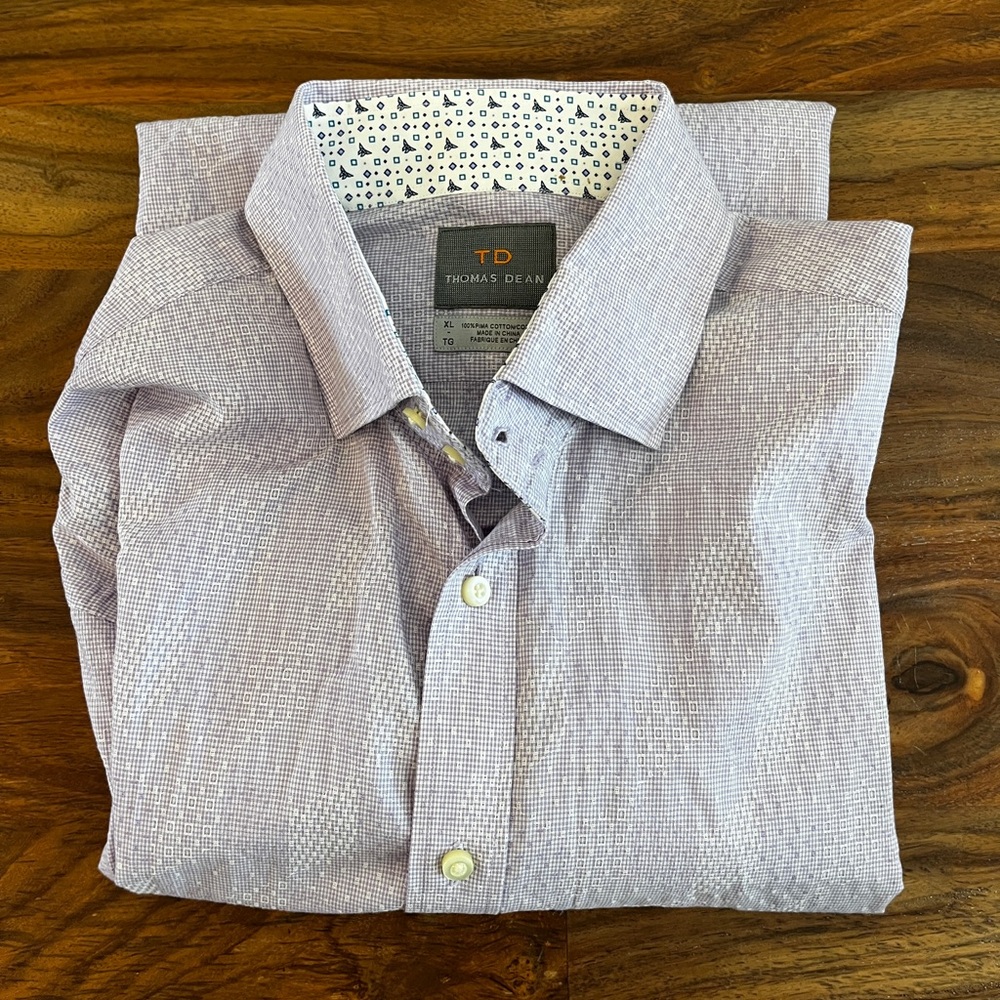 Thomas Dean XL Men’s Button Down Dress Shirt, cotton, Purple, Flip Cuff Preppy